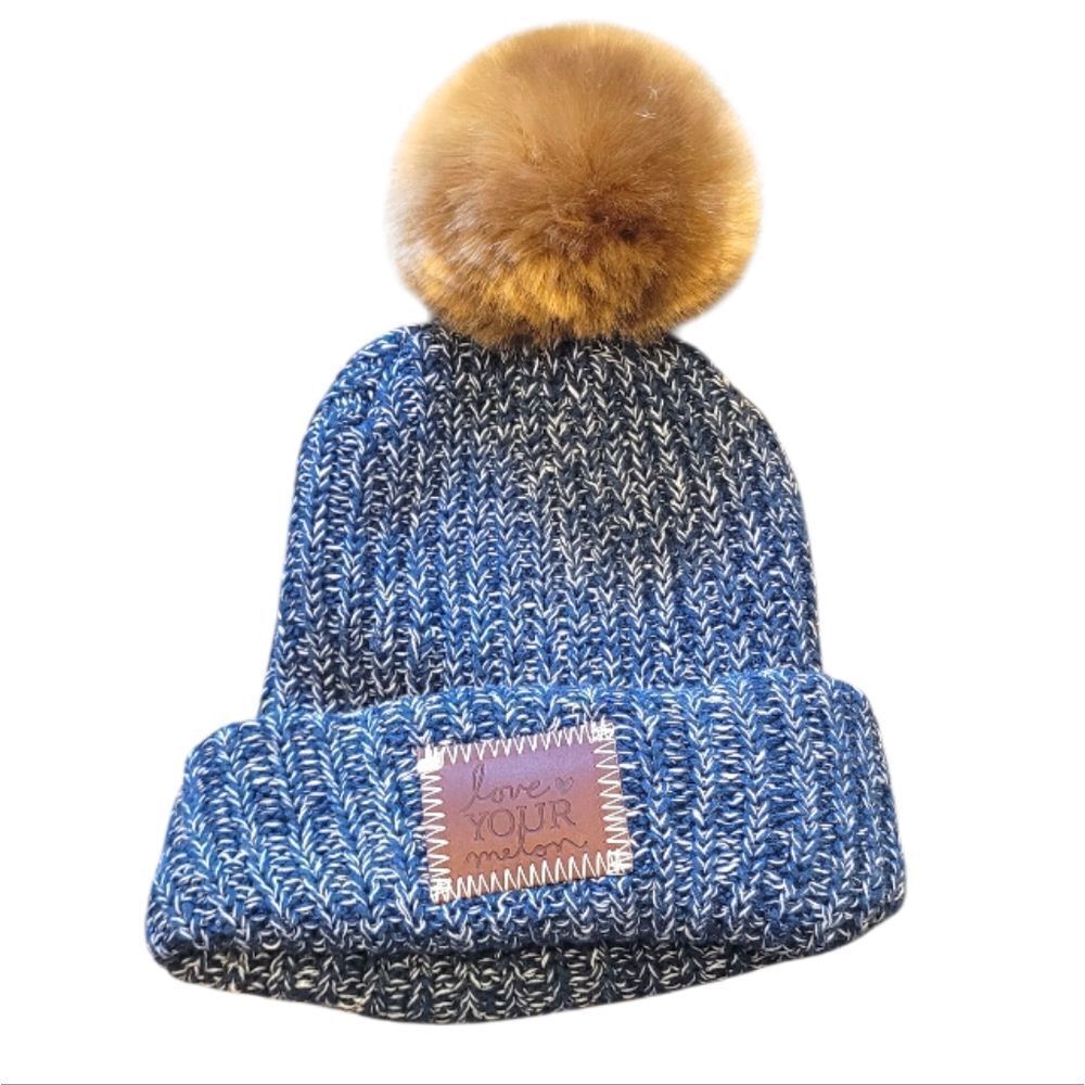 Love Your Melon Unisex Heathered Blue Removable Pom Pom Hat OS